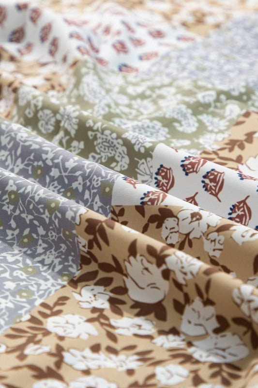 Floral Patchwork Long Puff Sleeve Shirt - Bitsy Gypsy Boutique