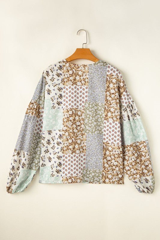 Floral Patchwork Long Puff Sleeve Shirt - Bitsy Gypsy Boutique