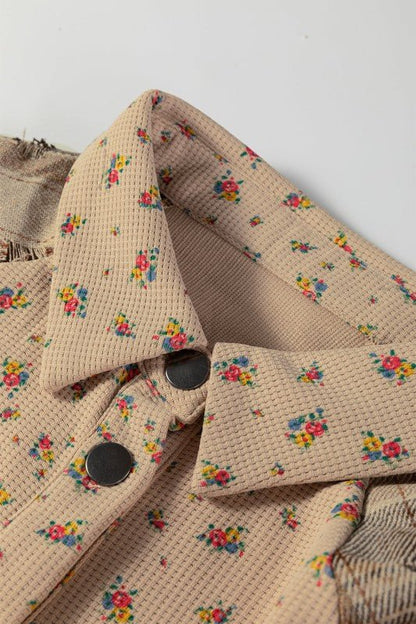 Floral Plaid Patchwork Ruffle Waffle Knit Shacket - Bitsy Gypsy Boutique