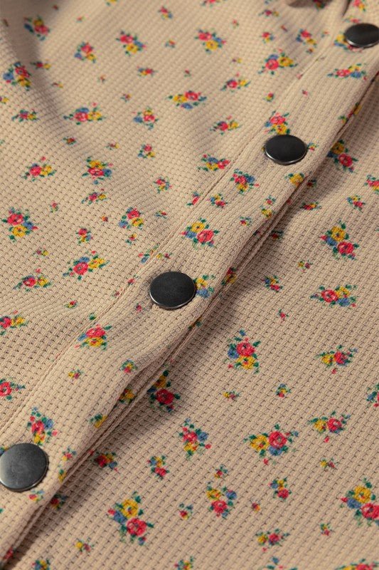 Floral Plaid Patchwork Ruffle Waffle Knit Shacket - Bitsy Gypsy Boutique