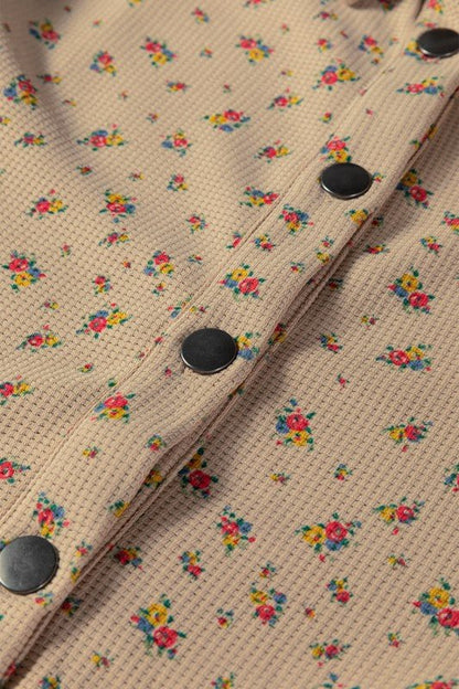 Floral Plaid Patchwork Ruffle Waffle Knit Shacket - Bitsy Gypsy Boutique