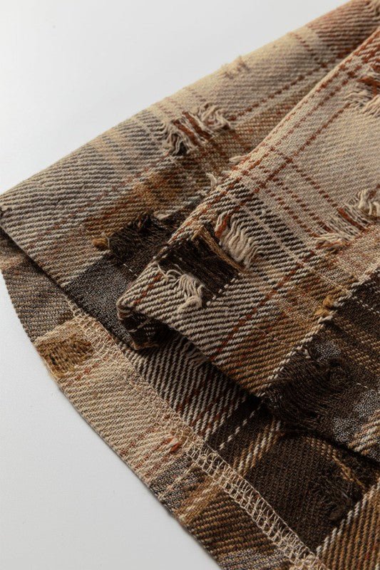 Floral Plaid Patchwork Ruffle Waffle Knit Shacket - Bitsy Gypsy Boutique