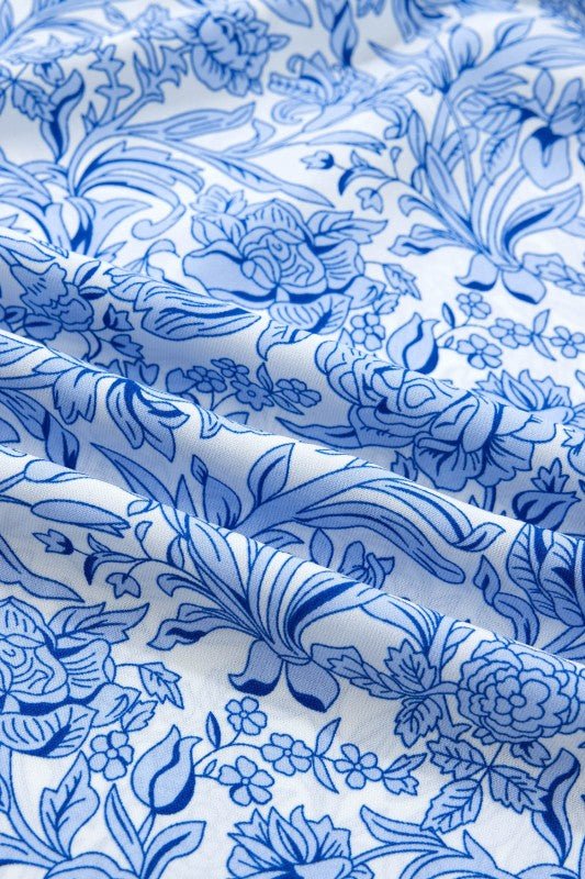 Floral Pleated Square Neck Puff Sleeve Blouse - Bitsy Gypsy Boutique