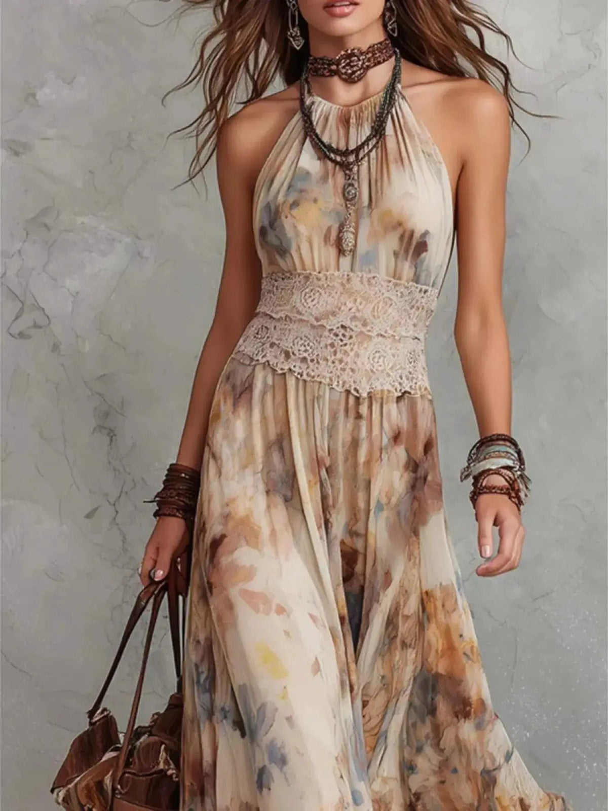 Floral Print Halter Neck Maxi Dress - Bitsy Gypsy Boutique