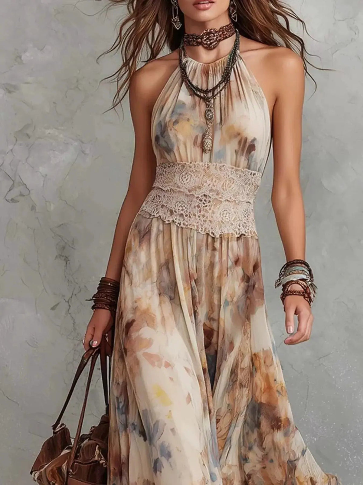 Floral Print Halter Neck Maxi Dress - Bitsy Gypsy Boutique