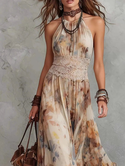 Floral Print Halter Neck Maxi Dress - Bitsy Gypsy Boutique
