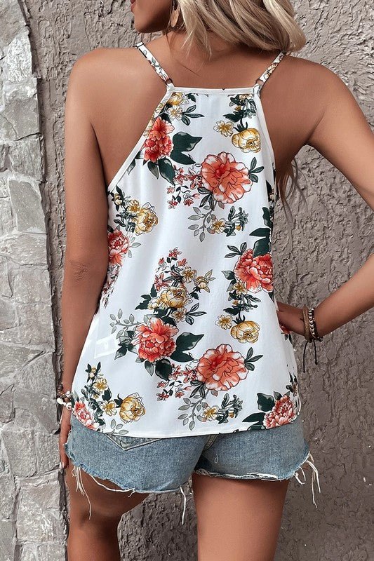 Floral Print Lace V Neck Tank Top - Bitsy Gypsy Boutique