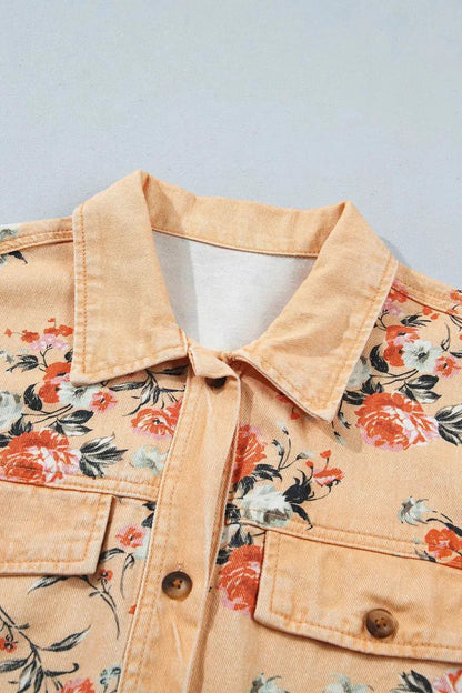 Floral Print Long Sleeve Denim Jacket - Bitsy Gypsy Boutique