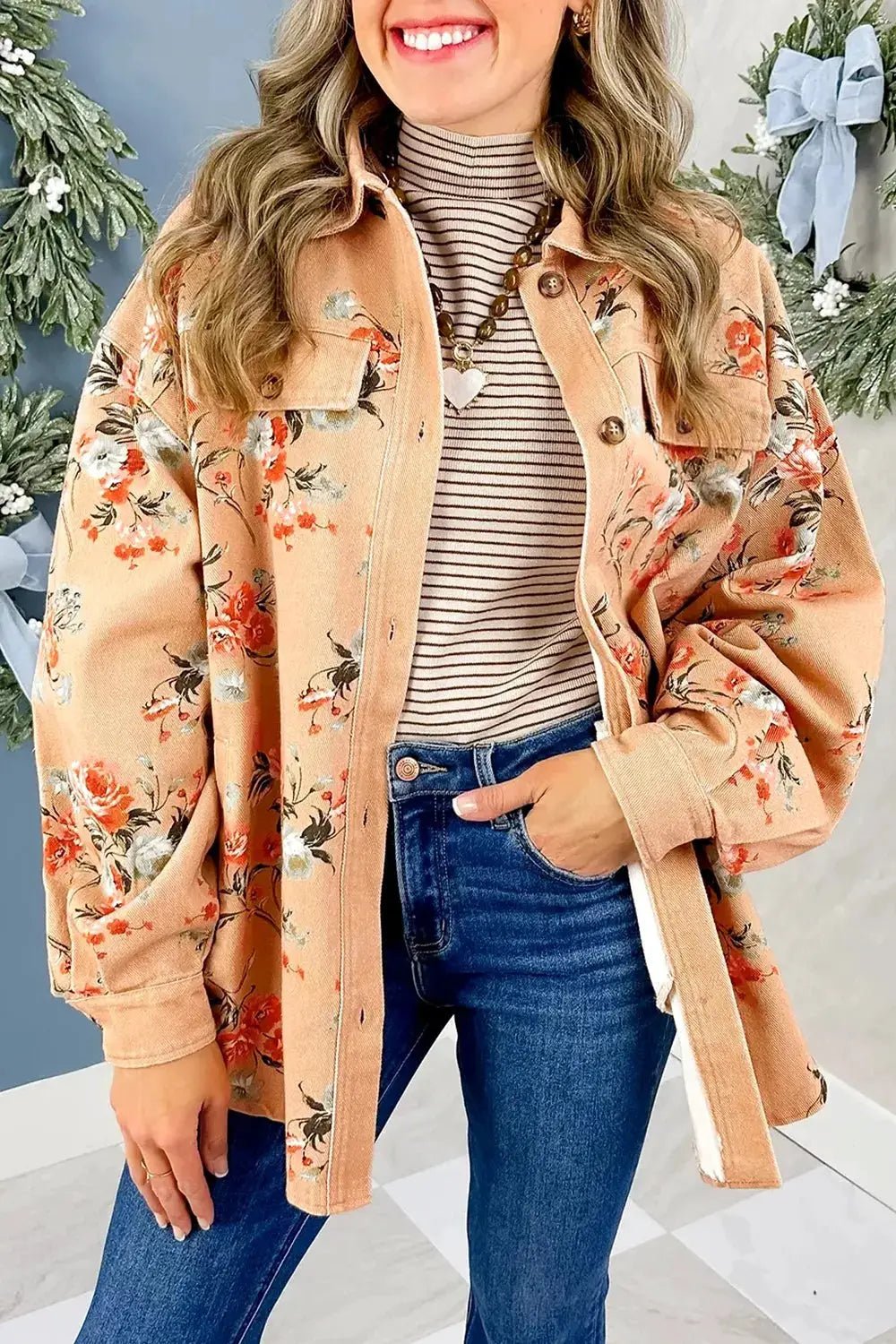 Floral Print Long Sleeve Denim Jacket - Bitsy Gypsy Boutique