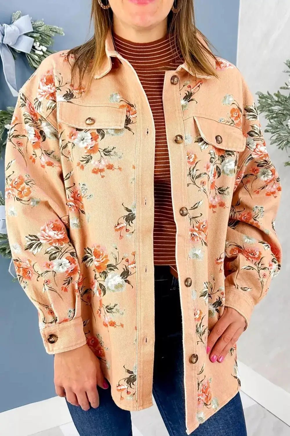 Floral Print Long Sleeve Denim Jacket - Bitsy Gypsy Boutique