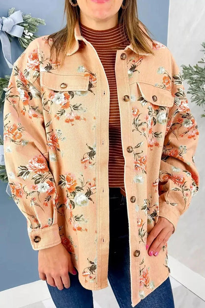 Floral Print Long Sleeve Denim Jacket - Bitsy Gypsy Boutique