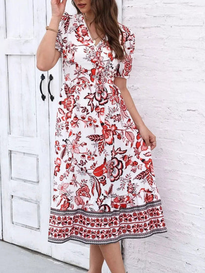 Floral Print Puff Sleeve Wrap Midi Dress - Bitsy Gypsy Boutique