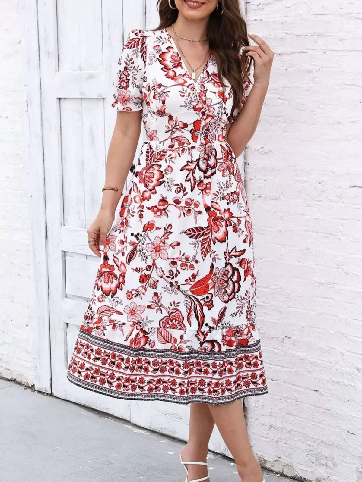 Floral Print Puff Sleeve Wrap Midi Dress - Bitsy Gypsy Boutique