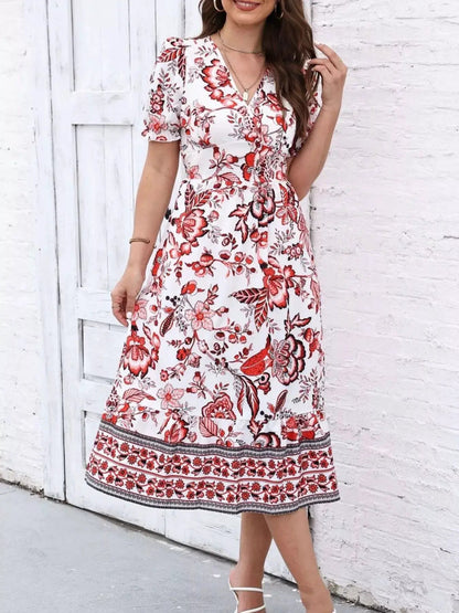 Floral Print Puff Sleeve Wrap Midi Dress - Bitsy Gypsy Boutique