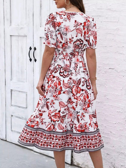 Floral Print Puff Sleeve Wrap Midi Dress - Bitsy Gypsy Boutique