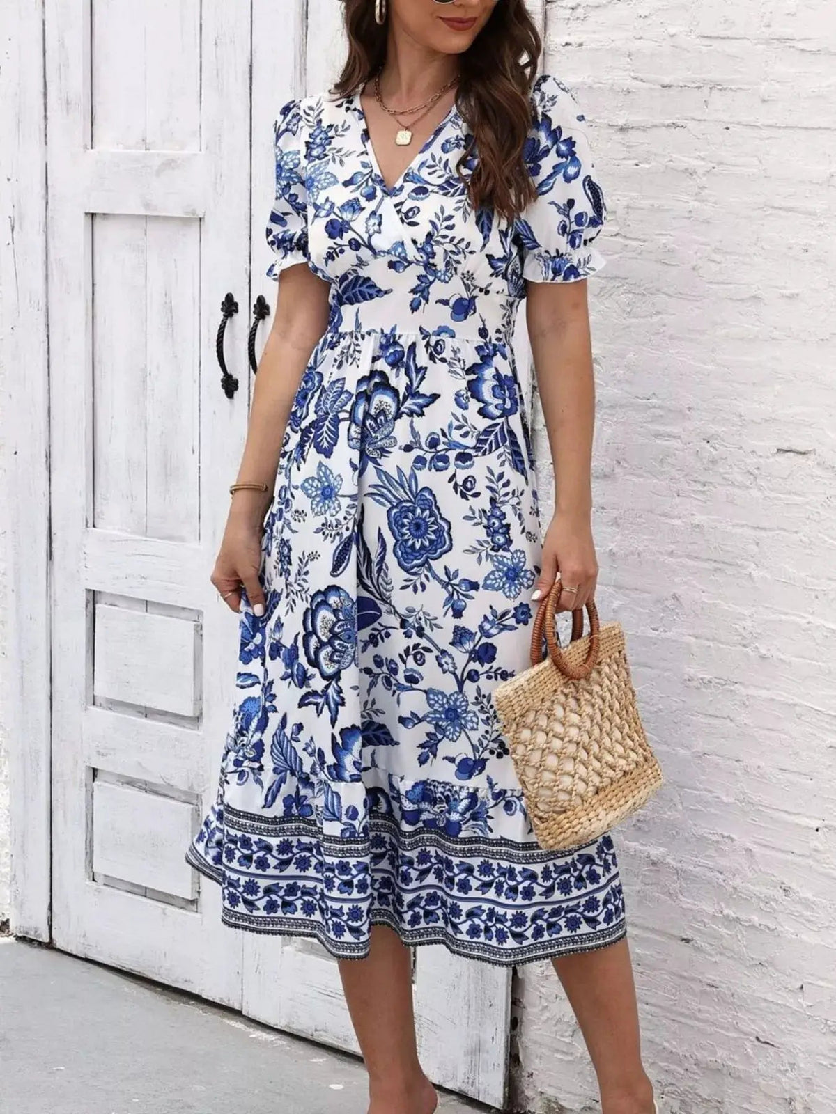 Floral Print Puff Sleeve Wrap Midi Dress - Bitsy Gypsy Boutique