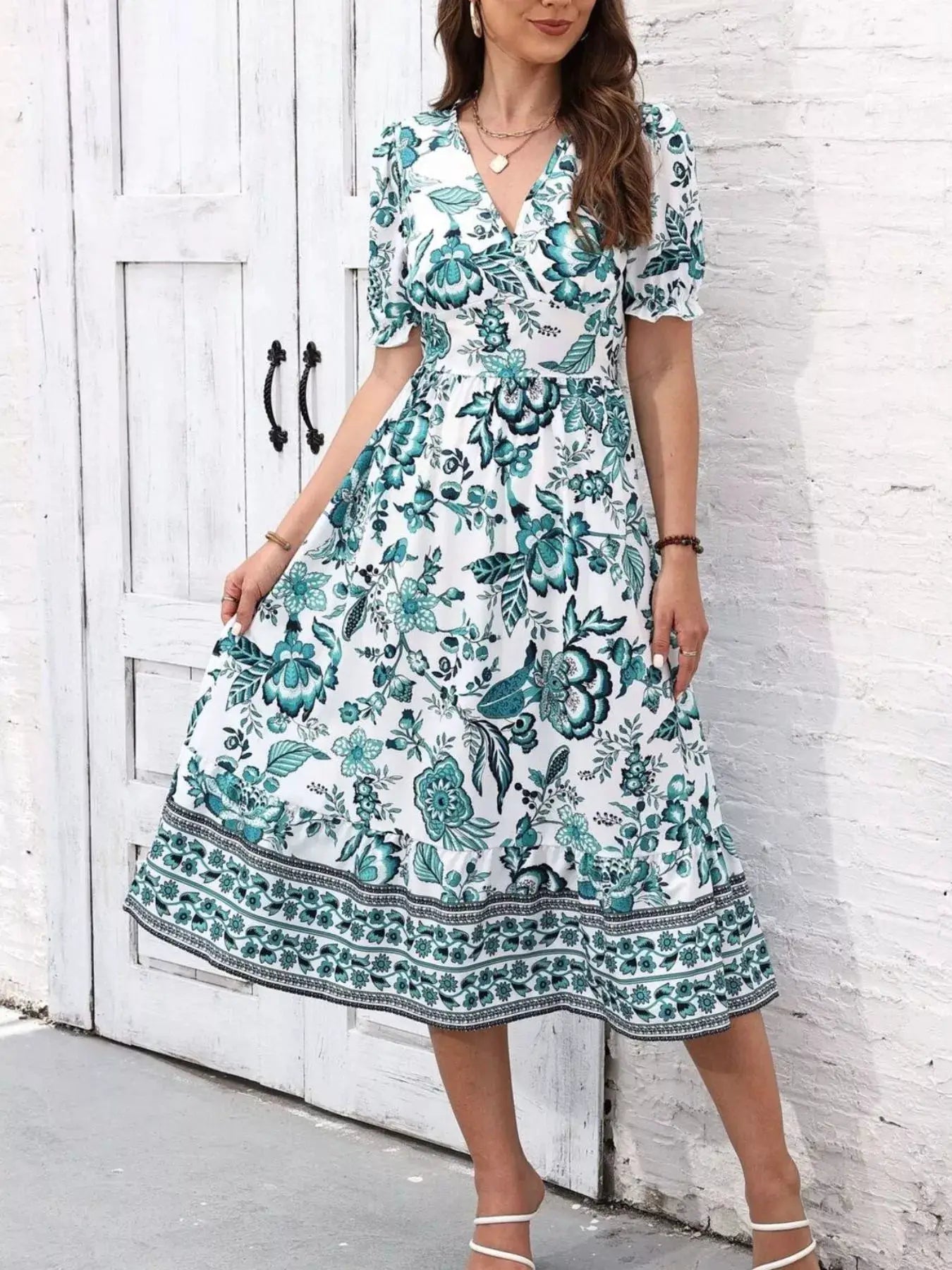 Floral Print Puff Sleeve Wrap Midi Dress - Bitsy Gypsy Boutique
