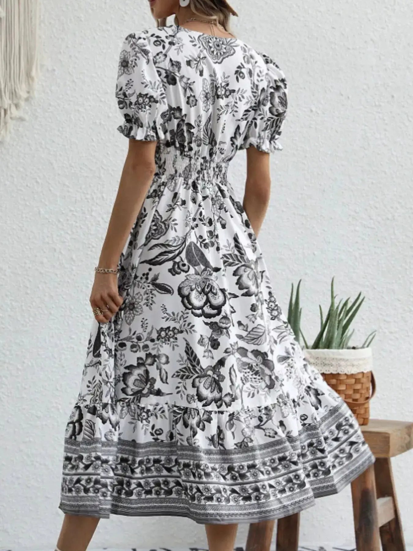 Floral Print Puff Sleeve Wrap Midi Dress - Bitsy Gypsy Boutique