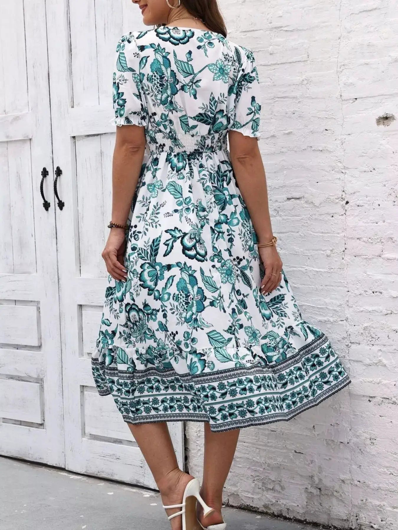Floral Print Puff Sleeve Wrap Midi Dress - Bitsy Gypsy Boutique