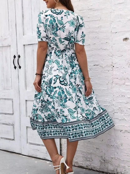 Floral Print Puff Sleeve Wrap Midi Dress - Bitsy Gypsy Boutique