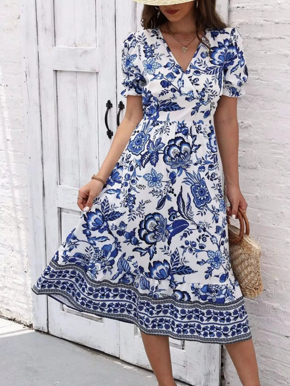 Floral Print Puff Sleeve Wrap Midi Dress - Bitsy Gypsy Boutique
