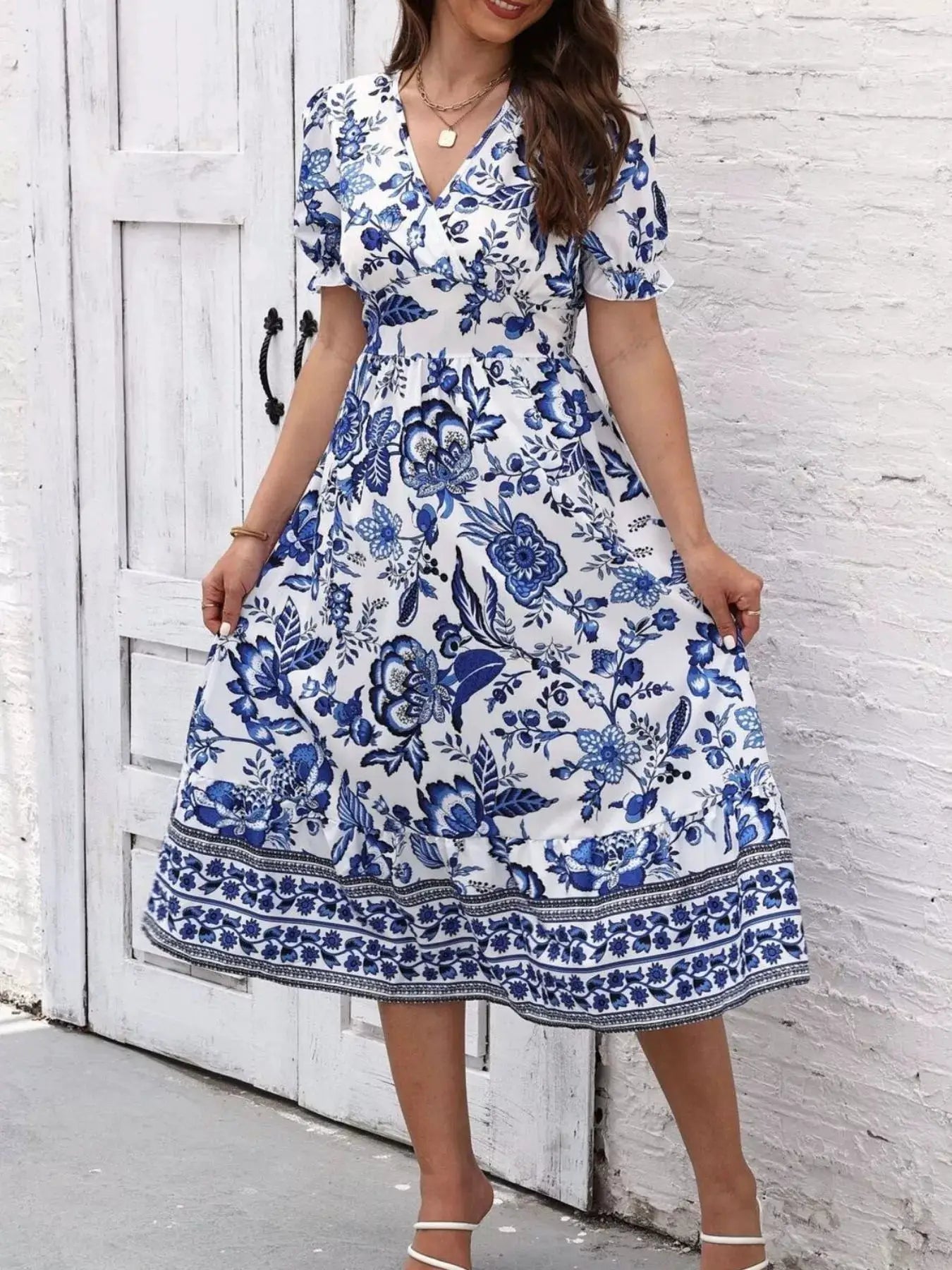 Floral Print Puff Sleeve Wrap Midi Dress - Bitsy Gypsy Boutique