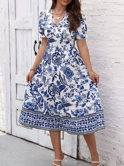 Floral Print Puff Sleeve Wrap Midi Dress - Bitsy Gypsy Boutique