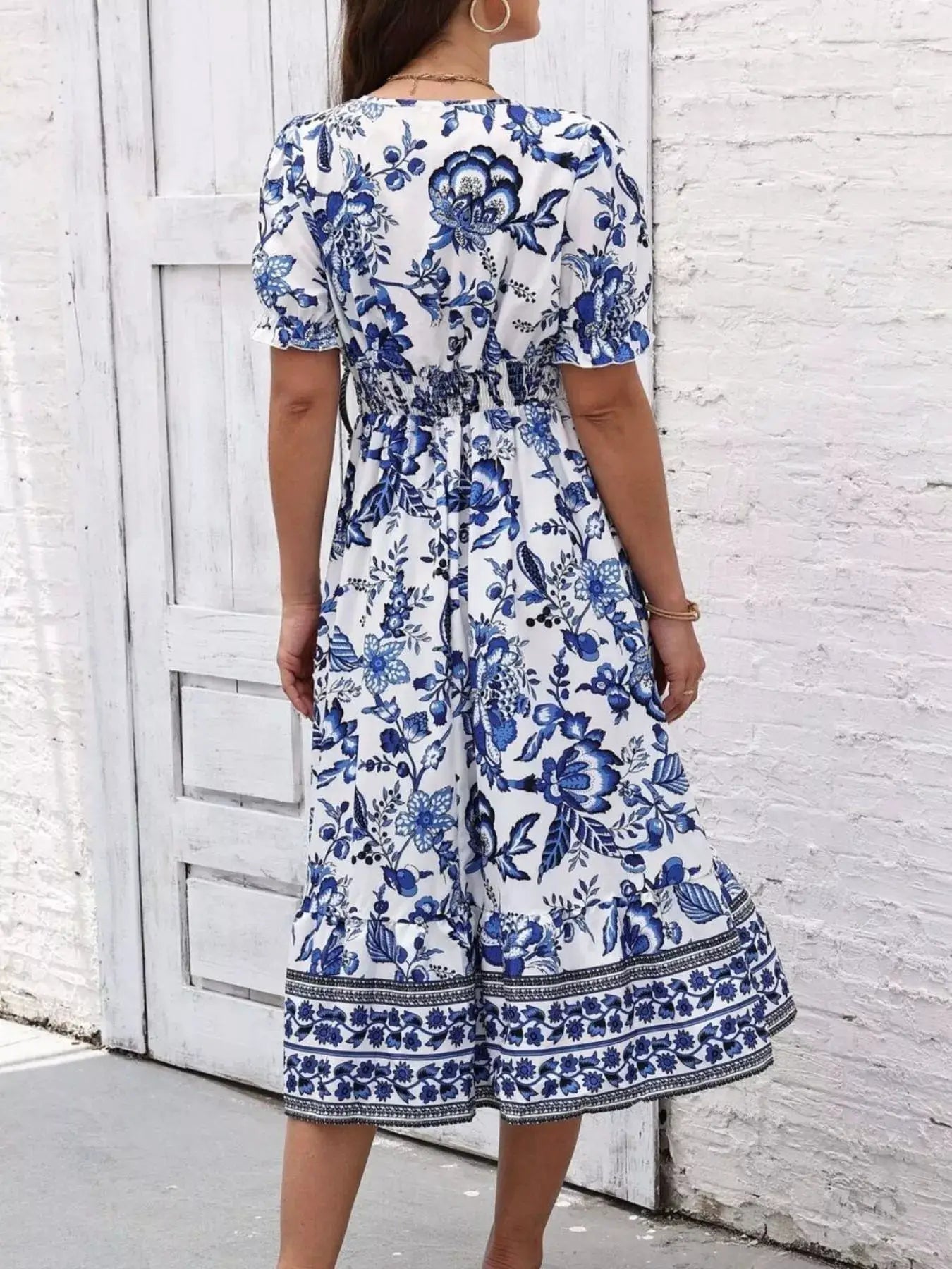 Floral Print Puff Sleeve Wrap Midi Dress - Bitsy Gypsy Boutique