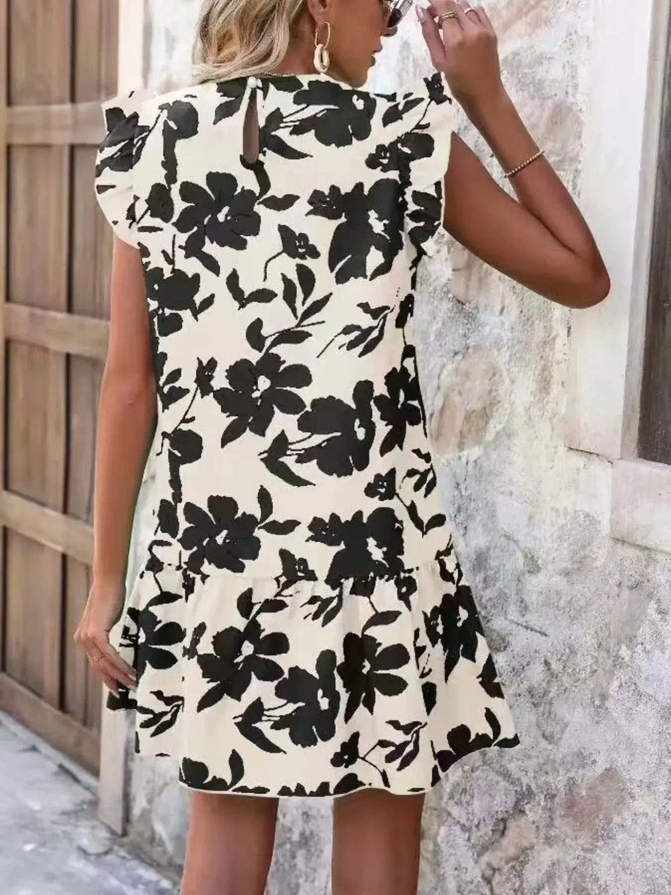 Floral Print Ruffle Sleeve Mini Dress by Trendsi
