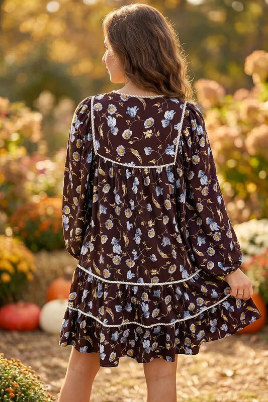 Floral Print Shirred V Neck Shift Dress - Bitsy Gypsy Boutique
