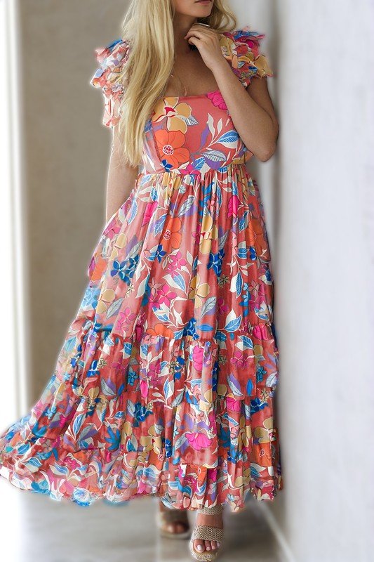 Floral Print Sleeveless Ruffle Tiered Maxi Dress - Bitsy Gypsy Boutique