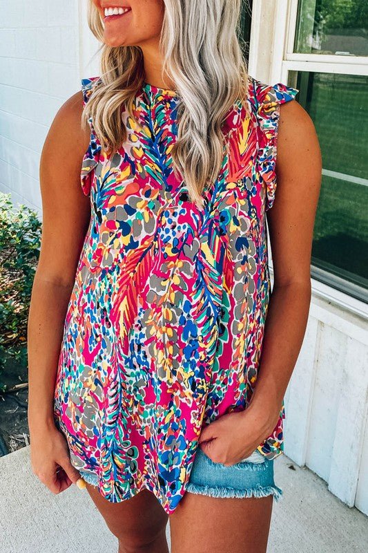 Floral Print Tank Top with Ruffles - Bitsy Gypsy Boutique