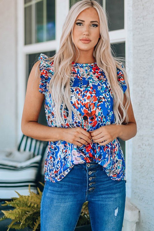 Floral Print Tank Top with Ruffles - Bitsy Gypsy Boutique