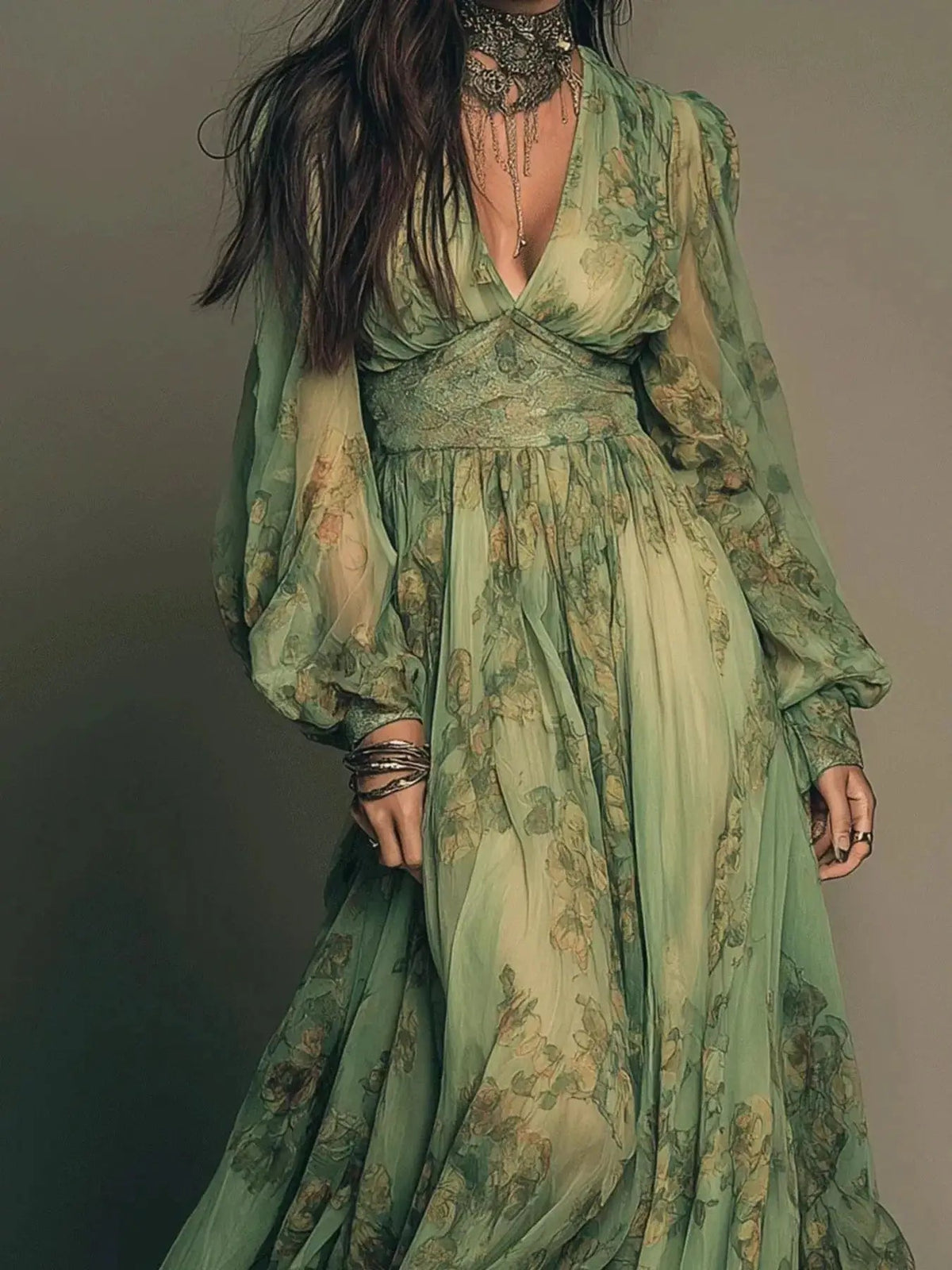 Floral Print V-Neck Maxi Dress - Bitsy Gypsy Boutique
