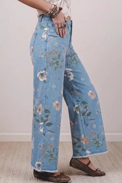 Floral Print Wide-Leg Jeans by Trendsi