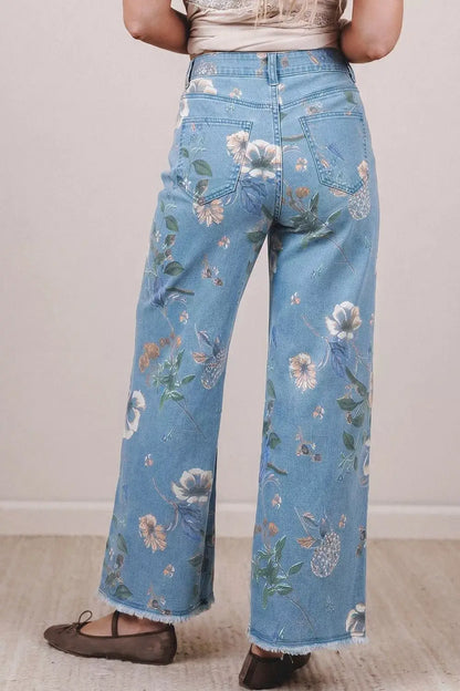 Floral Print Wide-Leg Jeans by Trendsi