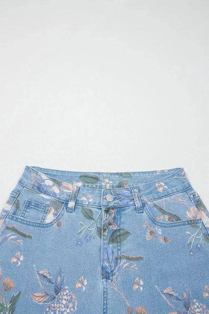 Floral Print Wide-Leg Jeans by Trendsi