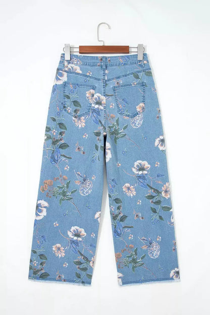 Floral Print Wide-Leg Jeans by Trendsi