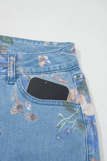 Floral Print Wide-Leg Jeans by Trendsi