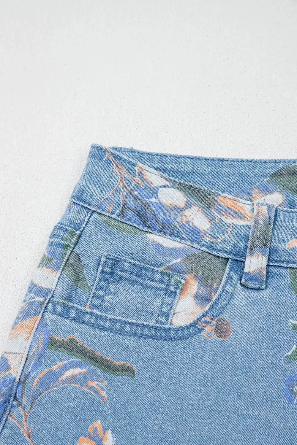 Floral Print Wide-Leg Jeans by Trendsi