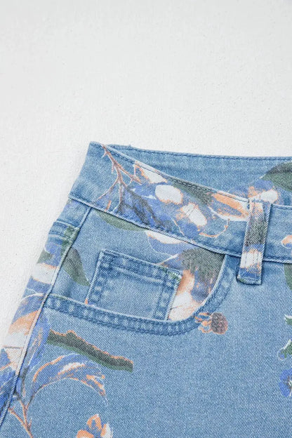 Floral Print Wide-Leg Jeans by Trendsi