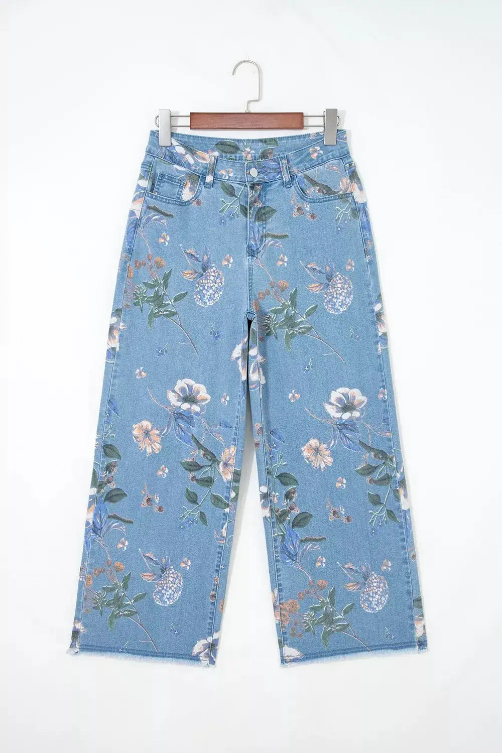 Floral Print Wide-Leg Jeans by Trendsi