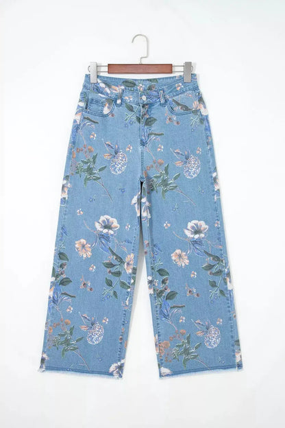 Floral Print Wide-Leg Jeans by Trendsi