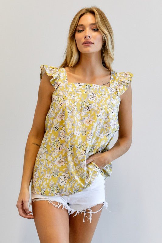 Floral Printed Ruffle Sleeveless Top - Bitsy Gypsy Boutique