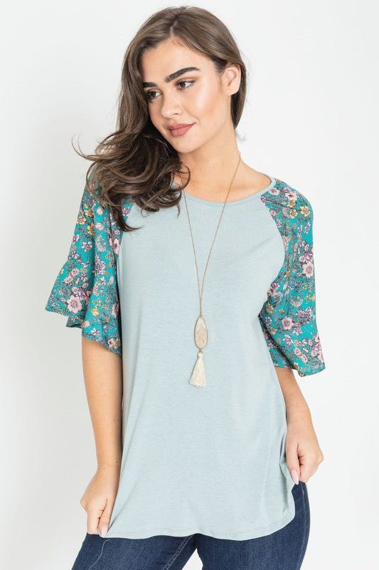 Floral Ruffle Sleeve Tunic - Bitsy Gypsy Boutique