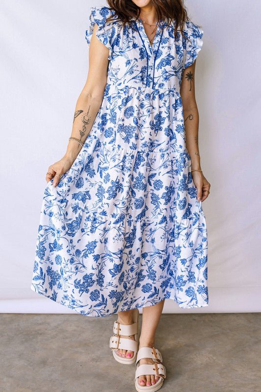 Floral Ruffle Tiered Midi Dress - Bitsy Gypsy Boutique