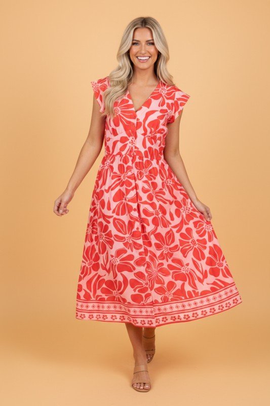 Floral Short Sleeve V - Neck Buttoned Maxi Dress - Bitsy Gypsy Boutique