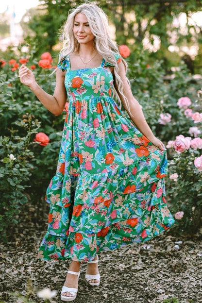 Floral Sleeveless Ruffle Tiered Maxi Dress - Bitsy Gypsy Boutique