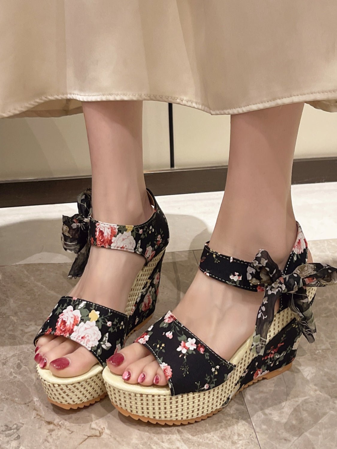 Floral Tied High Heel Sandals - Bitsy Gypsy Boutique