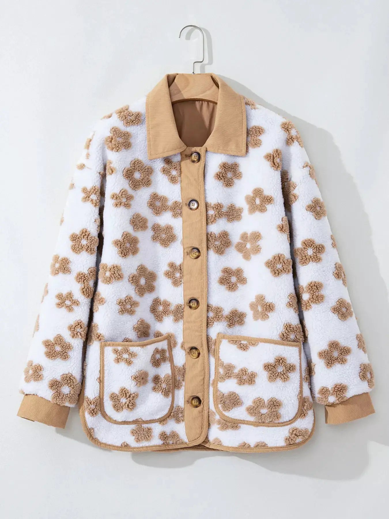 Flower Pattern Button Up Fleece Jacket - Bitsy Gypsy Boutique